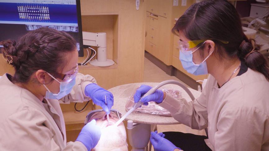 Dental students working on dental patient